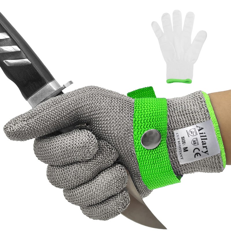 Aillary Level 9 Cut Resistant Kitchen GloveFood GradeMachine WashableStainless Steel Wire Metal Mesh Safety Work Glove for MandolinMeat CuttingOyster Shuckingand Wood Working Large