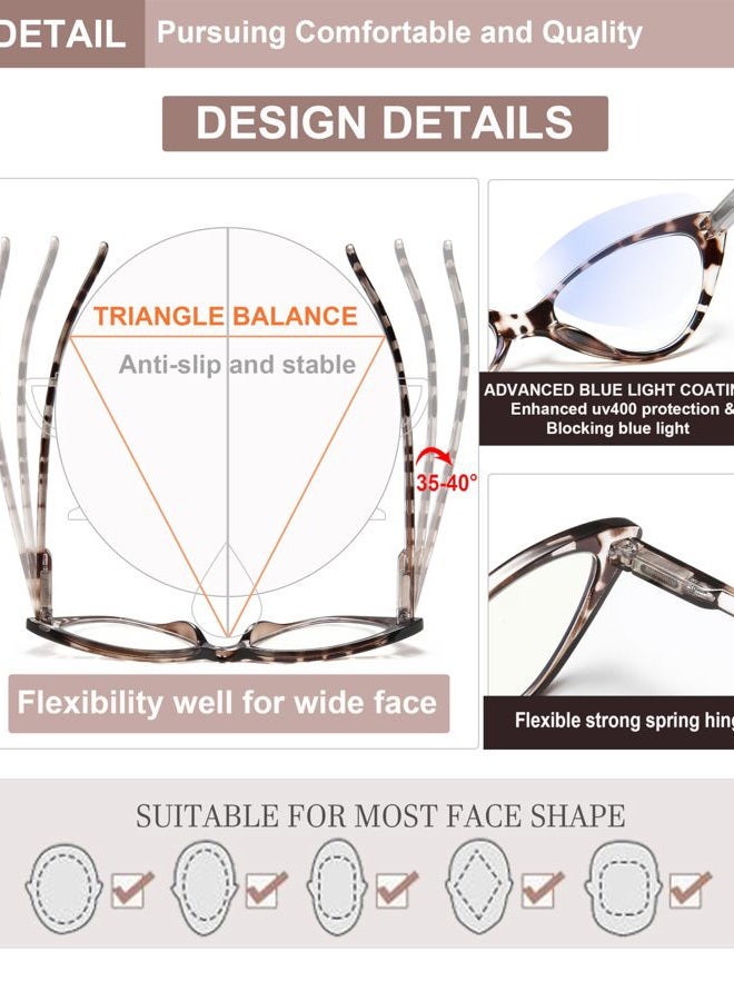 EYEURL 4-Pack Reading Glasses for Women, Fashion Cat Eye Blue Light Blocking Readers with Spring Hinges,2.00 Anti-Glare/UV Rays - Image 4