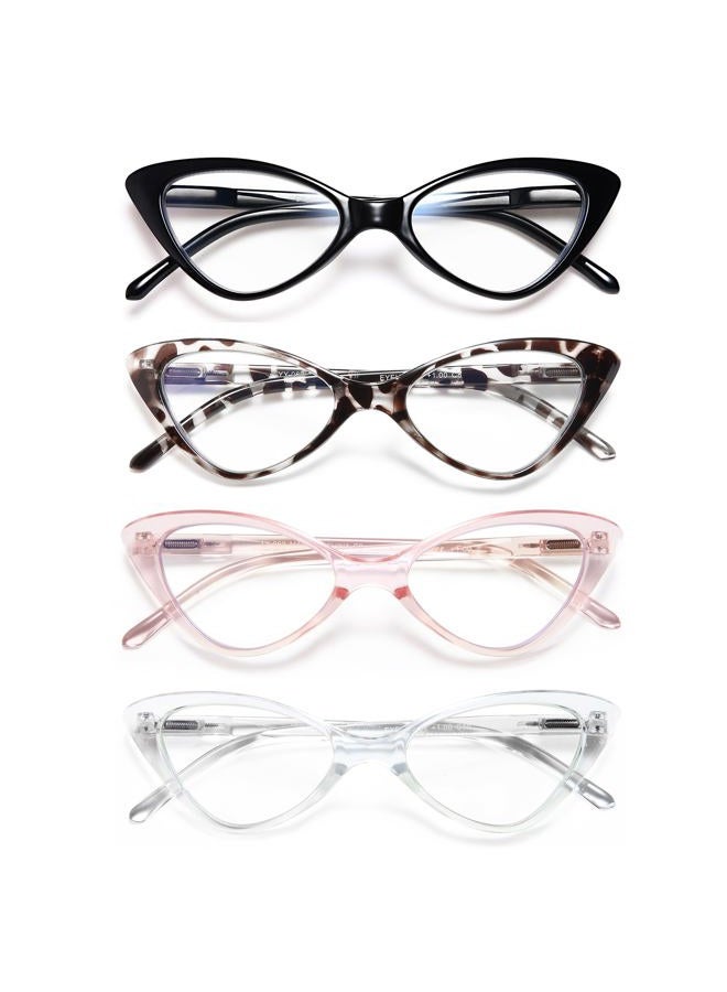 EYEURL 4-Pack Reading Glasses for Women, Fashion Cat Eye Blue Light Blocking Readers with Spring Hinges,2.00 Anti-Glare/UV Rays - Image 1