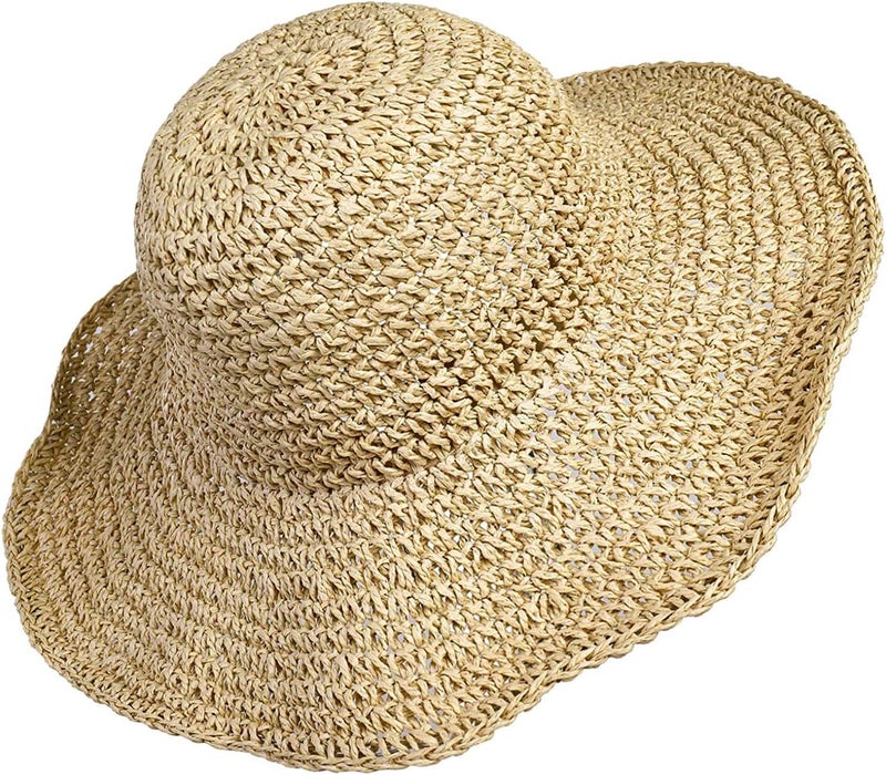 Boolavard Women Straw Hat Wide Brim Beach Sun Cap Foldable Large Lady Floppy 100% Natural Paper Braided for Travel Summer Vacation - Image 1