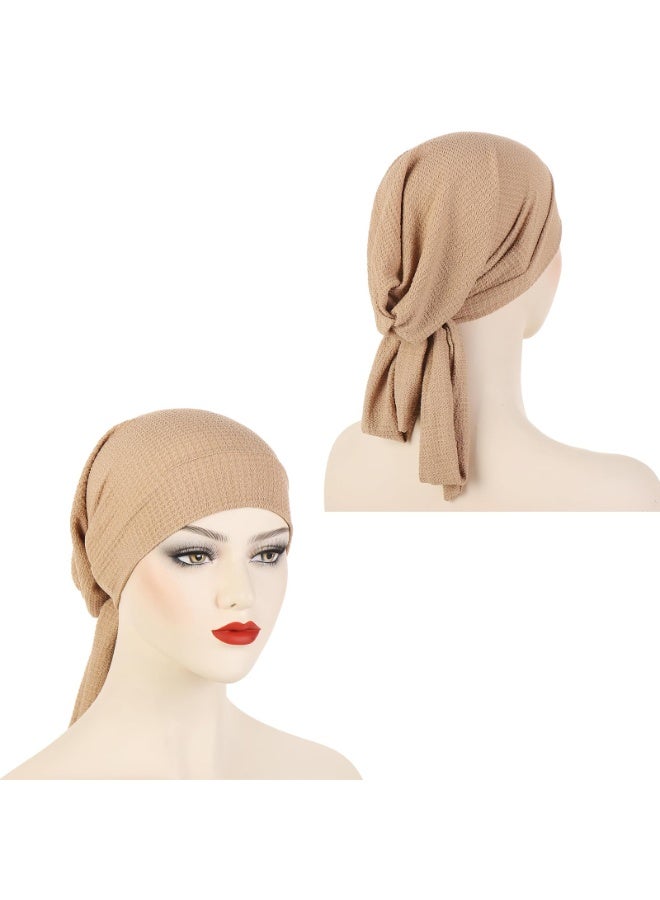 3 Pack Pre-Tied Head Wrap Turban Chemo Caps, Wave Pattern Polyester, White, Black, Beige, 58cm - Image 4