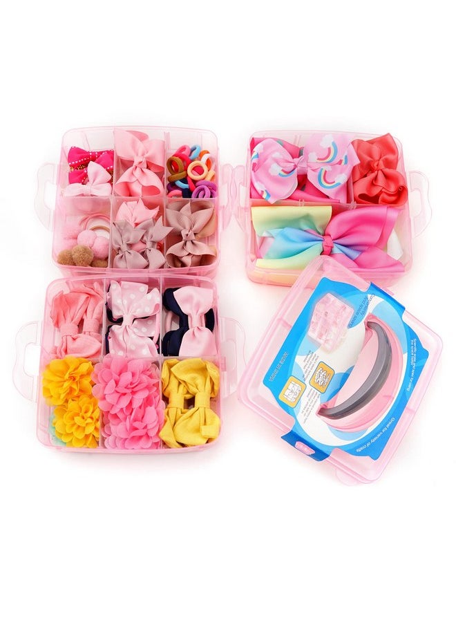 CELLOT - 3 Layer Gift Box For Toddlers Baby Girls Hair Accessories Included 4" Baby Headbands Girls 6" Cheer Bows Clip Teeager Extra Large 8" Hair Bows Elastic Tie Flower Clips Metal Clips(All in 1) - Image 1