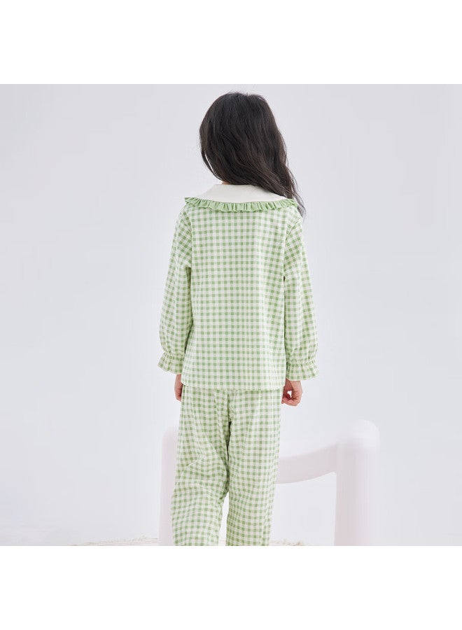 Deesha Girls' A-class Cotton Cardigan Pajama Set, 60s High-count High-density, Sweet Long Sleeve Homewear For Spring And Autumn - Image 2