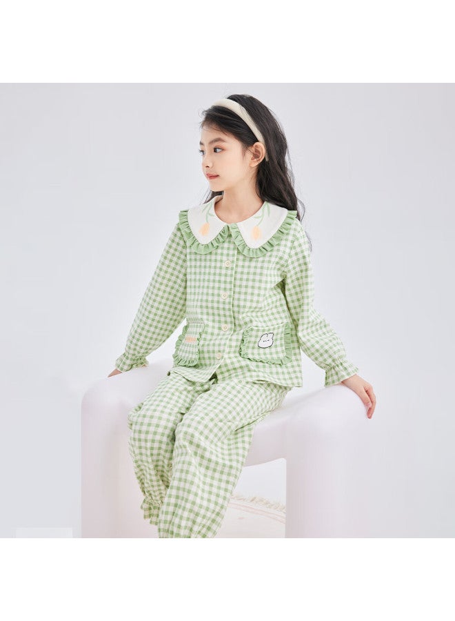 Deesha Girls' A-class Cotton Cardigan Pajama Set, 60s High-count High-density, Sweet Long Sleeve Homewear For Spring And Autumn - Image 1
