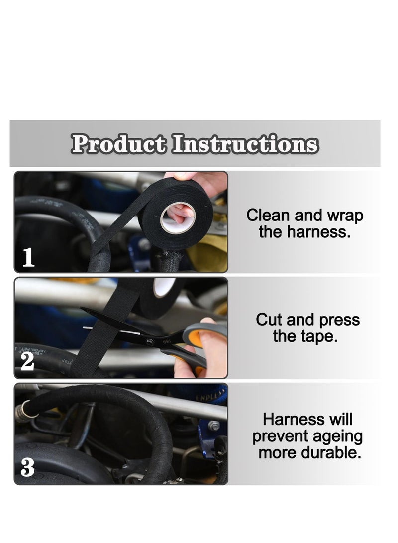 SYOSI 2 Pcs Wire Harness Tape, Wire Loom Tape High Temp Wiring Loom Harness Electrical Tape Self-Adhesive Felt Cloth Electric Tape Black for Automotive Engine Electrical Wrap Cable Fixed 20 Meters - Image 4