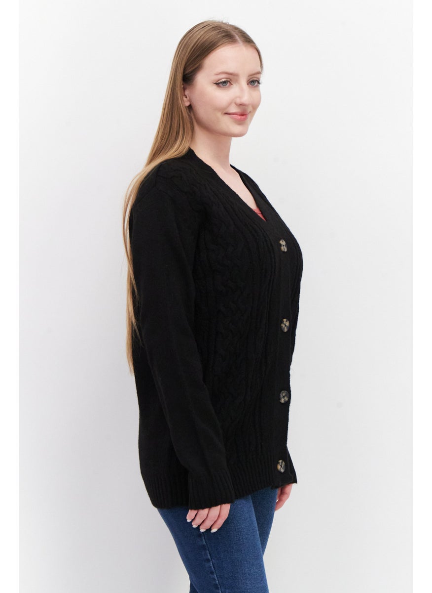Threadbare Women Cable Button Up Cardigan, Black  - Image 2