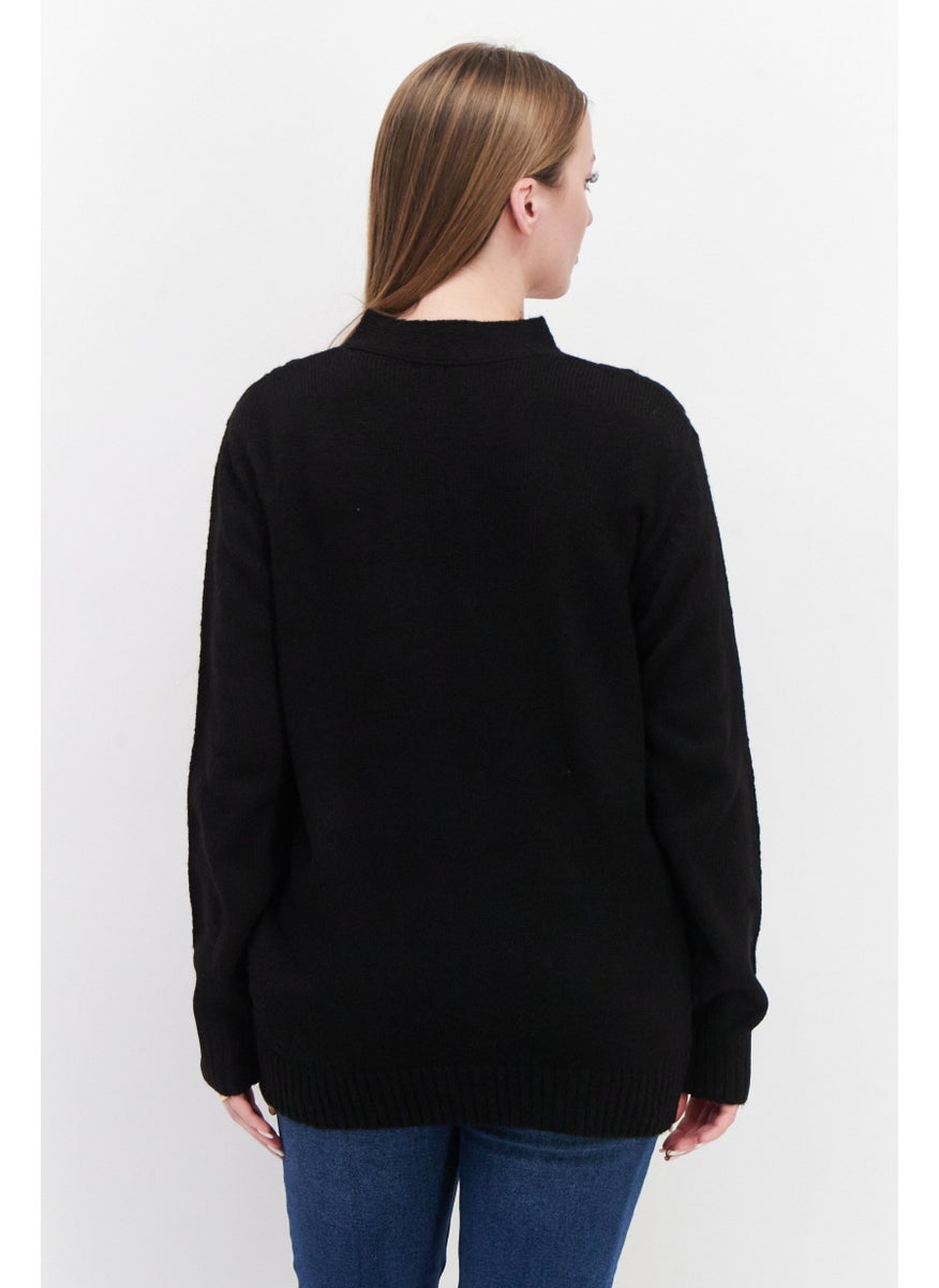 Threadbare Women Cable Button Up Cardigan, Black  - Image 3