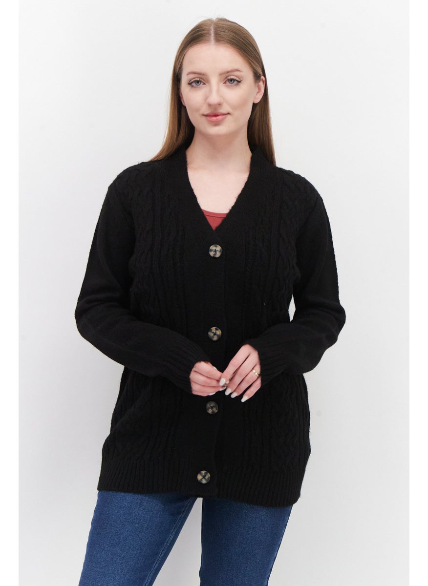 Threadbare Women Cable Button Up Cardigan, Black  - Image 1