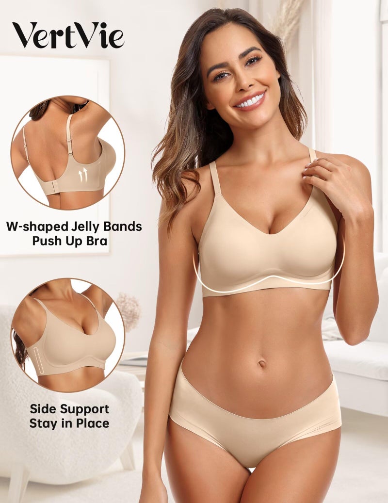 Vertvie Womens Seamless Bra No Underwire Comfort Push Up Bras Buttery Soft Wireless Bralette Full Coverage Sport Everyday Bra(Sand Color,Medium) - Image 2