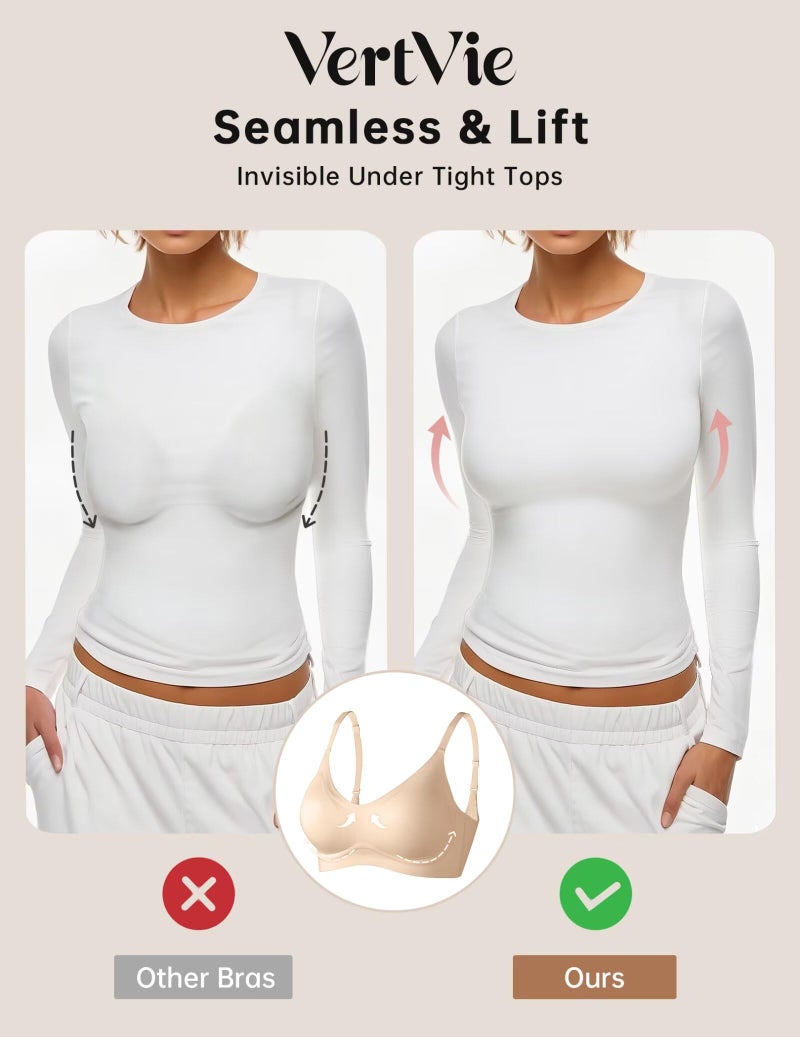 Vertvie Womens Seamless Bra No Underwire Comfort Push Up Bras Buttery Soft Wireless Bralette Full Coverage Sport Everyday Bra(Sand Color,Medium) - Image 4