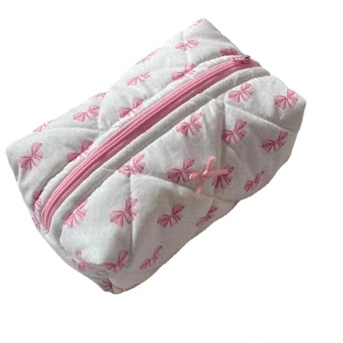 XPONNI Cute Quilted Bow Y2k Makeup Bag Coquette Small Pouch Preppy Floral Heart Cosmetic Bag Toiletry Organizer Bag (Color03) - Image 1