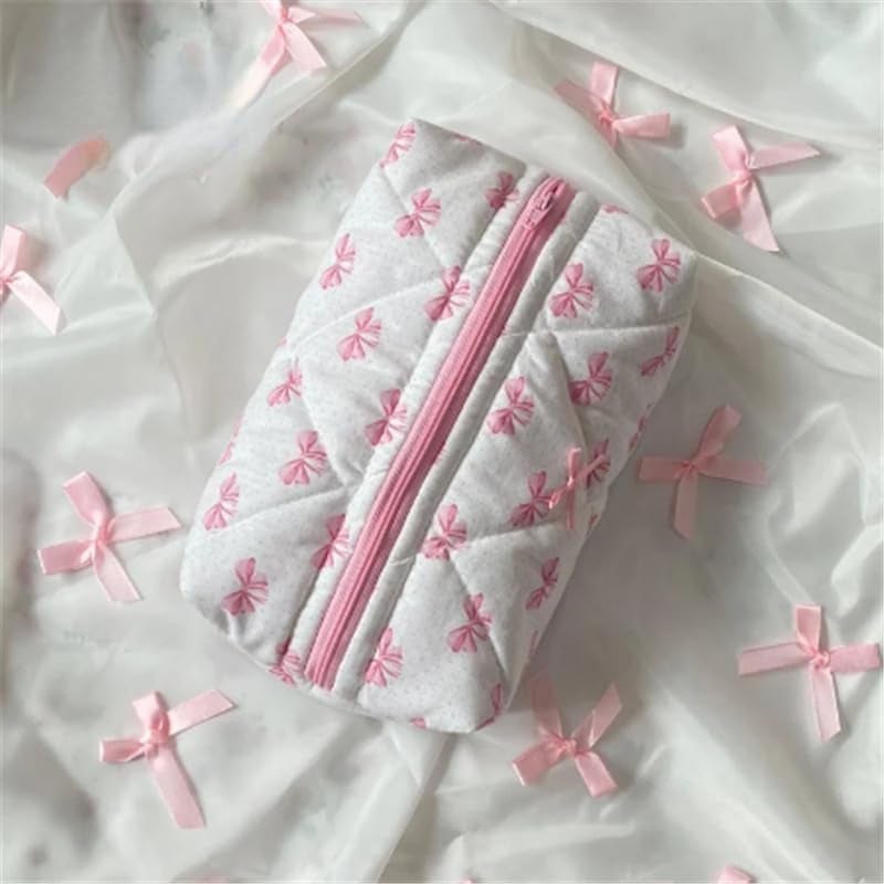 XPONNI Cute Quilted Bow Y2k Makeup Bag Coquette Small Pouch Preppy Floral Heart Cosmetic Bag Toiletry Organizer Bag (Color03) - Image 3