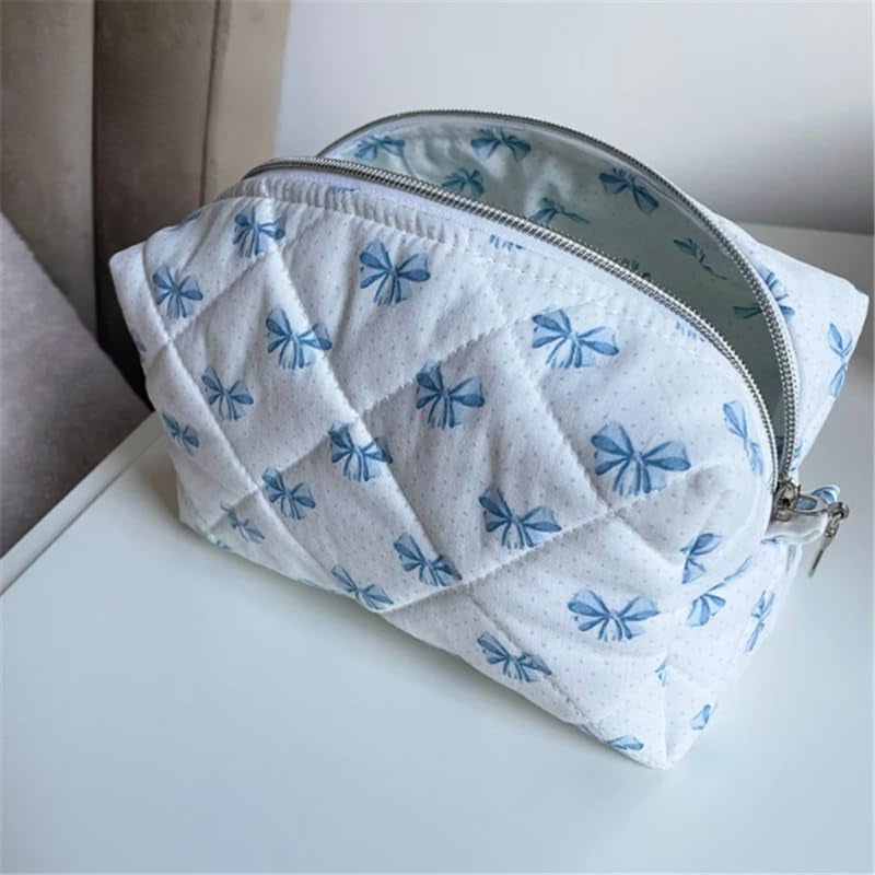XPONNI Cute Quilted Bow Y2k Makeup Bag Coquette Small Pouch Preppy Floral Heart Cosmetic Bag Toiletry Organizer Bag (Color03) - Image 5