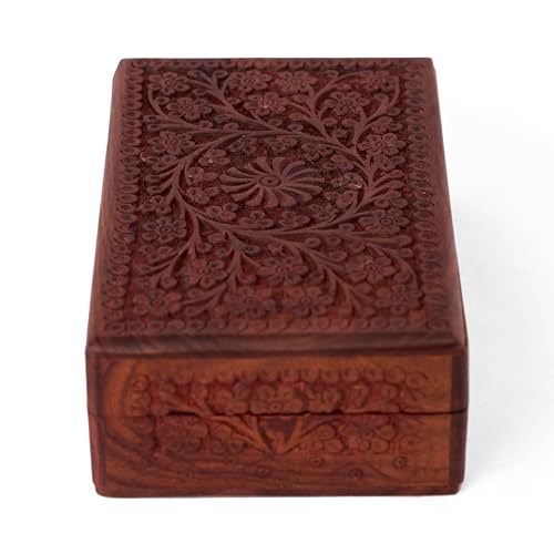 GURU JEE Wooden Indian Handmade Carving Wood Jewellery Organizer Keepsake Box Perfect Gifts For Women (FLWD_8X5) - Image 3
