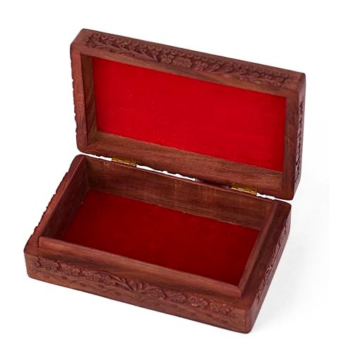 GURU JEE Wooden Indian Handmade Carving Wood Jewellery Organizer Keepsake Box Perfect Gifts For Women (FLWD_8X5) - Image 5
