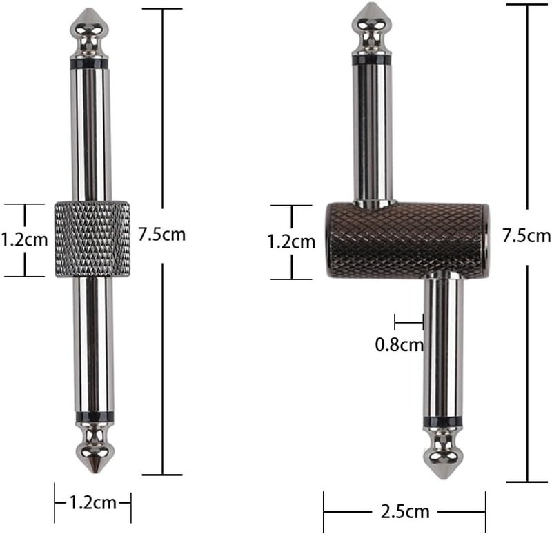 Rayzm Guitar Pedal Patch Connector, 6.35mm (1/4") Effect Pedal to Pedal Coupler, Male to Male Plug Adaptor for Guitar Pedalboard Instead of Patch Cable, Pack of 4 (2 Straight & 2 Z Type) - Image 2