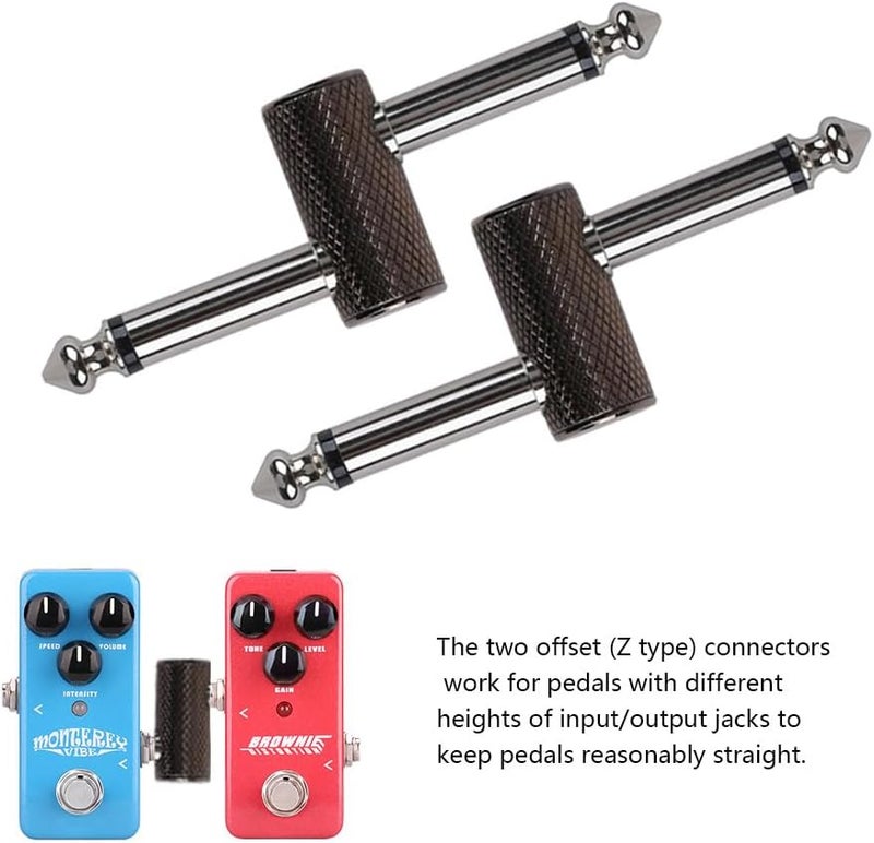 Rayzm Guitar Pedal Patch Connector, 6.35mm (1/4") Effect Pedal to Pedal Coupler, Male to Male Plug Adaptor for Guitar Pedalboard Instead of Patch Cable, Pack of 4 (2 Straight & 2 Z Type) - Image 3