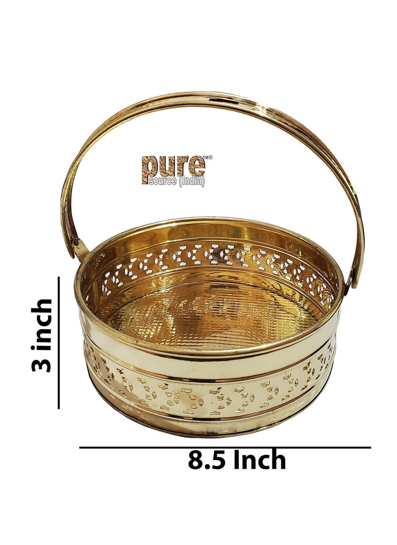 Pure Source India Pure Source India Metal Round Shape Traditional Pooja Basket Dalia Gold 85 x 3 Inch  - Image 3