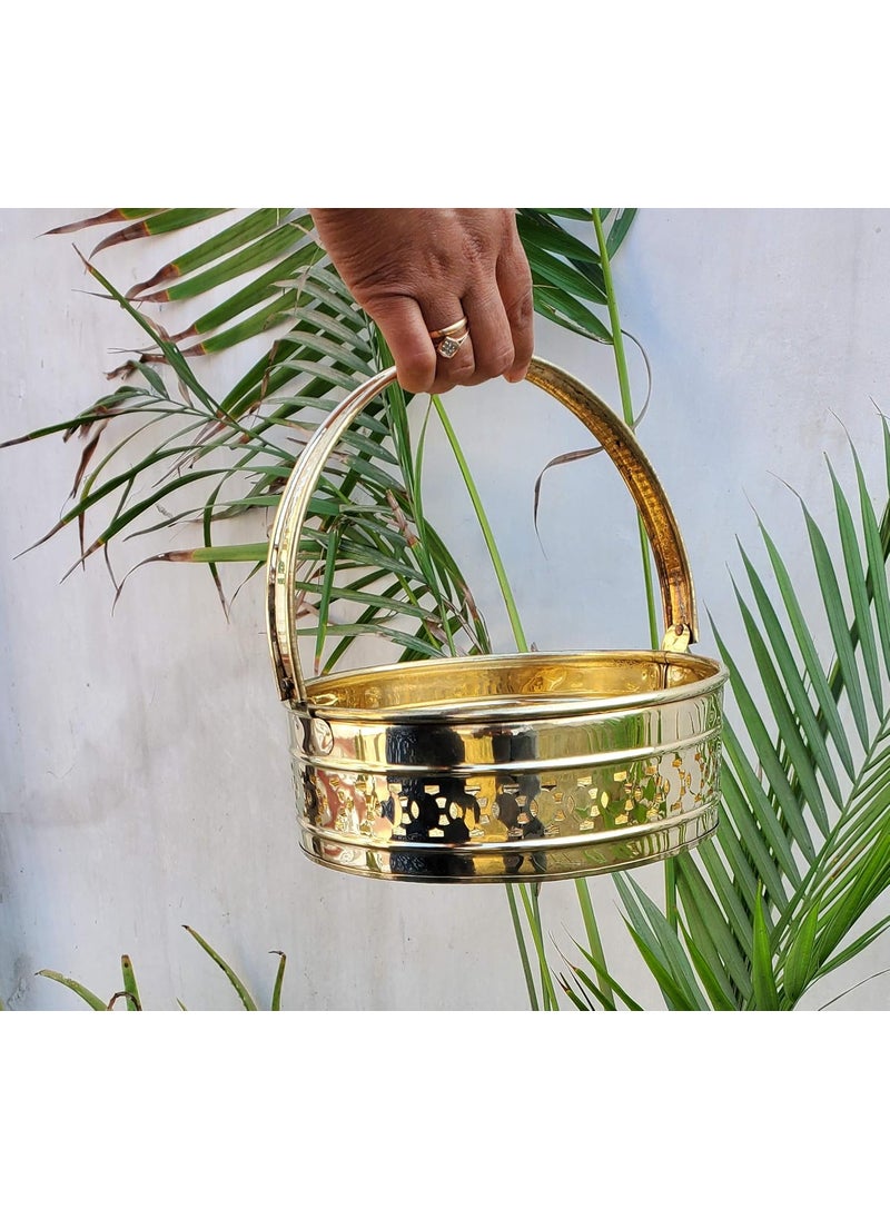 Pure Source India Pure Source India Metal Round Shape Traditional Pooja Basket Dalia Gold 85 x 3 Inch  - Image 5
