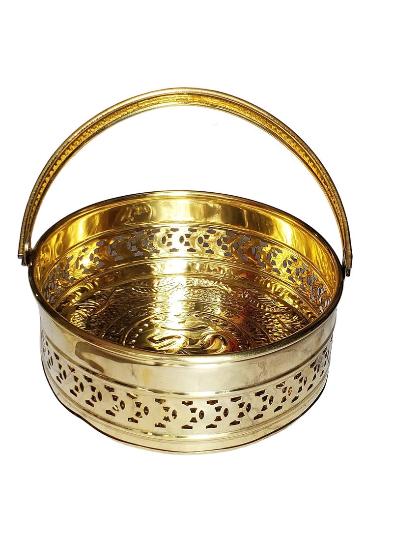 Pure Source India Pure Source India Metal Round Shape Traditional Pooja Basket Dalia Gold 85 x 3 Inch  - Image 1