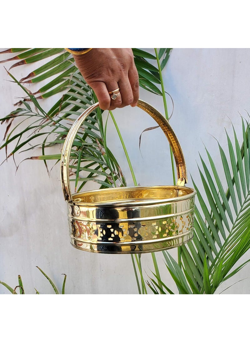 Pure Source India Pure Source India Metal Round Shape Traditional Pooja Basket Dalia Gold 85 x 3 Inch  - Image 2