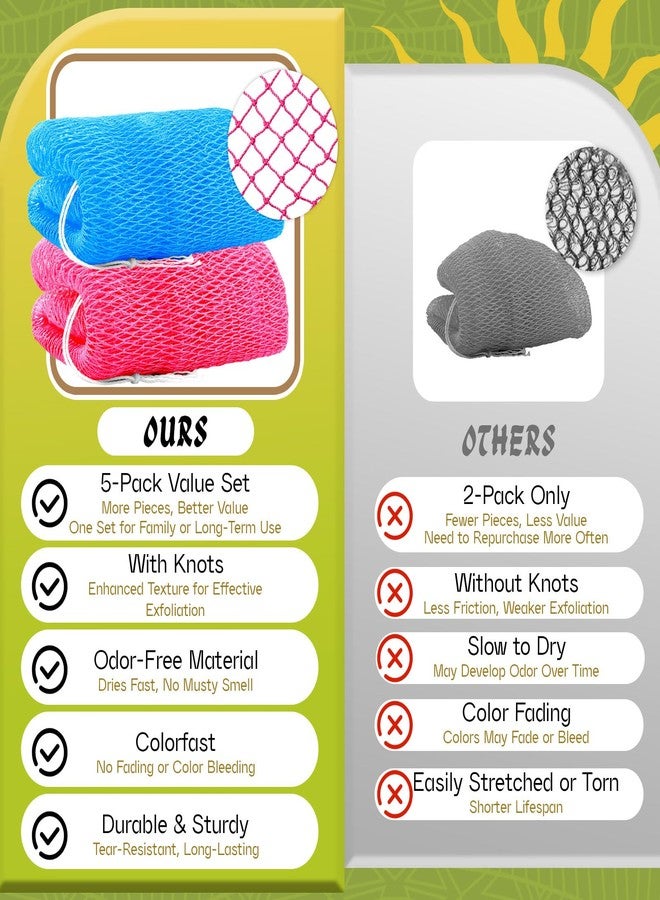 Warmify 5 Pack African Net Sponge Authentic with Knots, African Exfoliating Net Sponge for Shower, Stretchable Nylon Body Scrubber, Quick Dry Deep Exfoliation for All Skin Types - Image 4