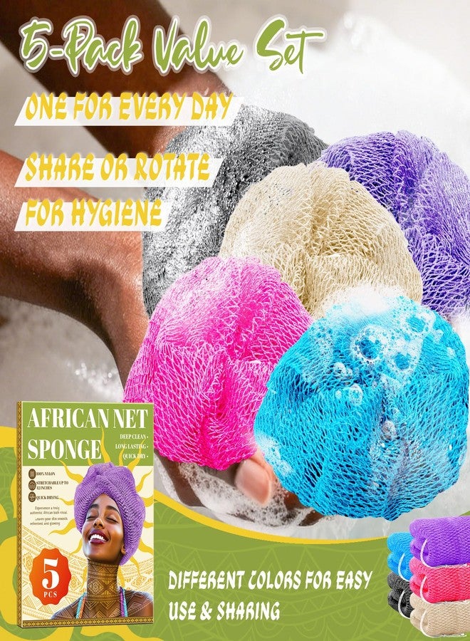 Warmify 5 Pack African Net Sponge Authentic with Knots, African Exfoliating Net Sponge for Shower, Stretchable Nylon Body Scrubber, Quick Dry Deep Exfoliation for All Skin Types - Image 2