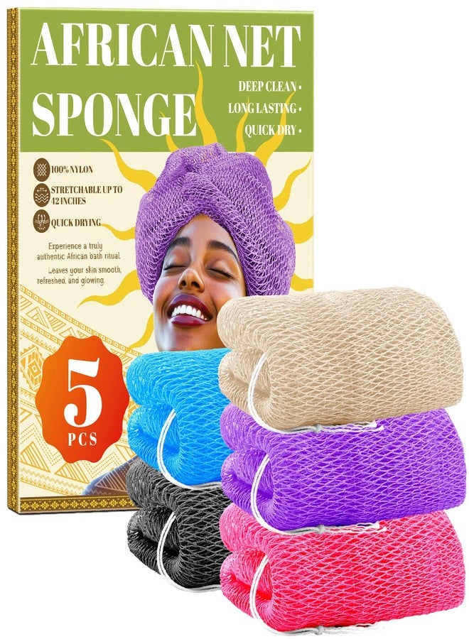 Warmify 5 Pack African Net Sponge Authentic with Knots, African Exfoliating Net Sponge for Shower, Stretchable Nylon Body Scrubber, Quick Dry Deep Exfoliation for All Skin Types - Image 1