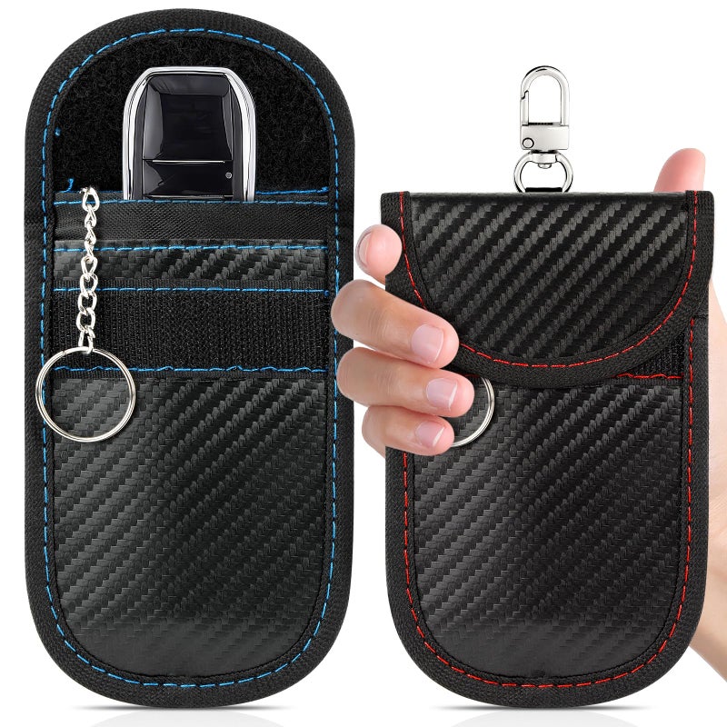 Hoiny 2 Pack Faraday Key Fob Protector Car RFID Signal Blocking Pouch Faraday Bag for Car Key Fob AntiTheft Case RedBlue Medium - Image 3