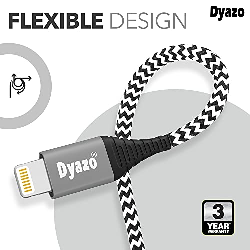 Dyazo 6 ft Apple Mfi Certified Charging & Sync Nylon Braided Cable with Flexi Head Technology Compatible with iPhone XS/Max/XR/X/8/8 Plus/7/7 Plus/6/6 Plus/6S/6S (Pack of 1) - Image 4