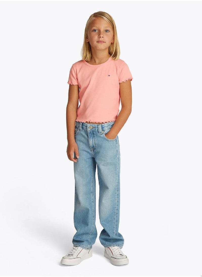 TOMMY HILFIGER Girls' Essential Rib Fit Top - Cotton, Orange  - Image 2