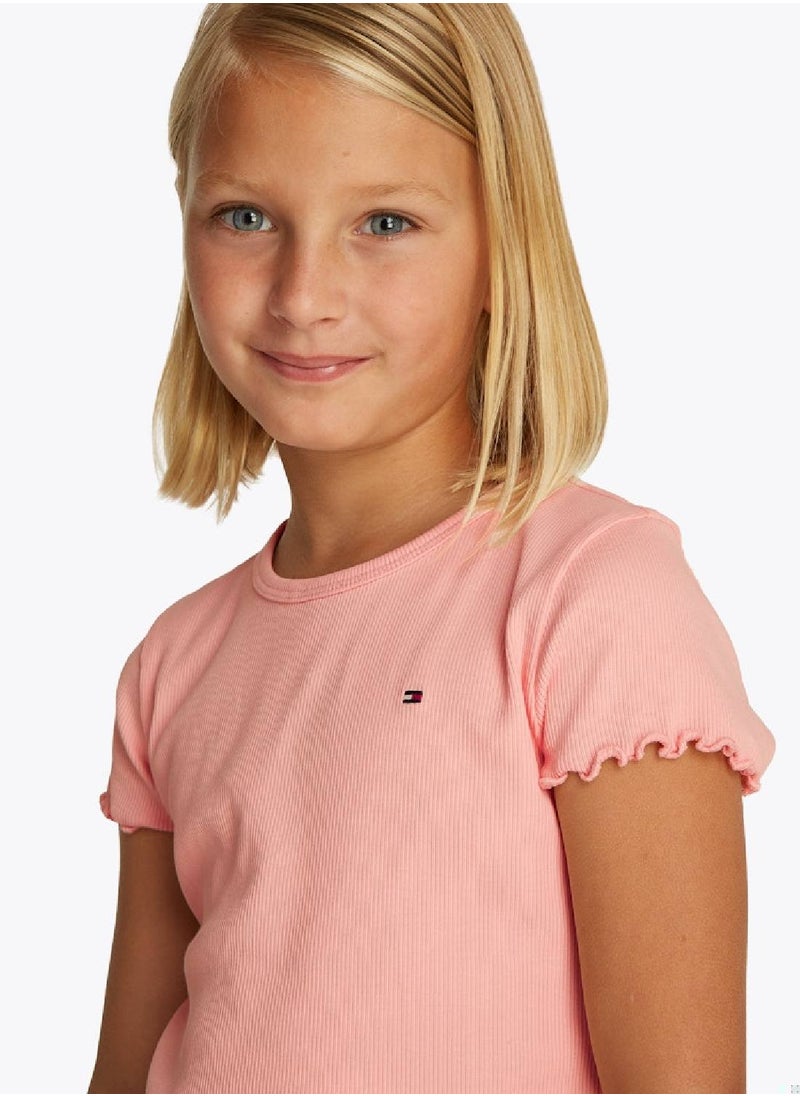 TOMMY HILFIGER Girls' Essential Rib Fit Top - Cotton, Orange  - Image 5
