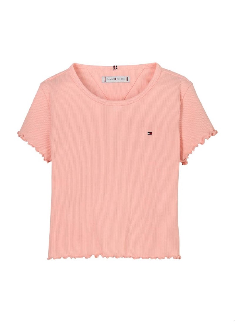 TOMMY HILFIGER Girls' Essential Rib Fit Top - Cotton, Orange  - Image 3