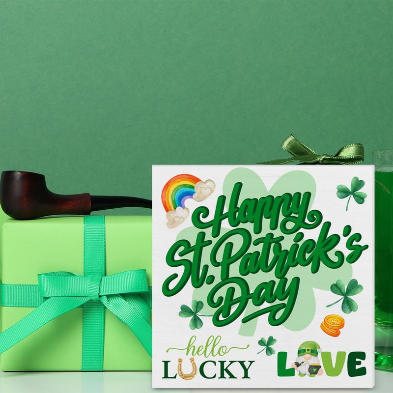 CIANMGD St. Patrick's Day Decorations  Happy St. Patrick's Day Wooden Block Sign  Shamrock Decorations  St. Patrick's Day Home Decor for Desk Table Shelf  5 X 5 Inches - Image 3