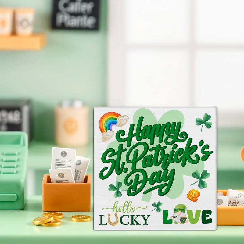 CIANMGD St. Patrick's Day Decorations  Happy St. Patrick's Day Wooden Block Sign  Shamrock Decorations  St. Patrick's Day Home Decor for Desk Table Shelf  5 X 5 Inches - Image 4