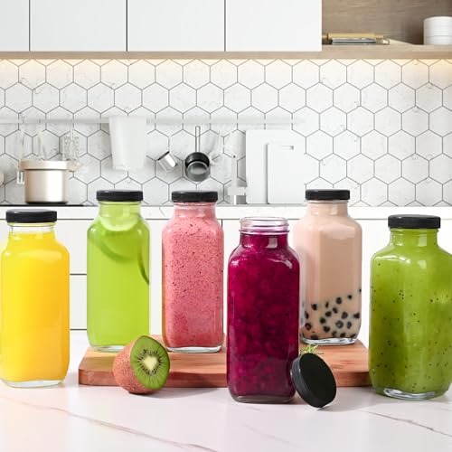 Benestanti 16 Oz Glass Juice Bottles with Lids 6 Set - 360ml Glass Bottles for Juicing - Reusable Juicing Bottles Glass Drinking Jars Containers for Juicing(12fl.oz, Set of 6) - Image 2