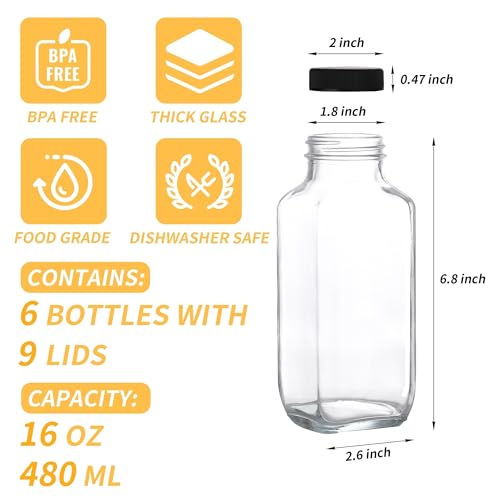 Benestanti 16 Oz Glass Juice Bottles with Lids 6 Set - 360ml Glass Bottles for Juicing - Reusable Juicing Bottles Glass Drinking Jars Containers for Juicing(12fl.oz, Set of 6) - Image 3