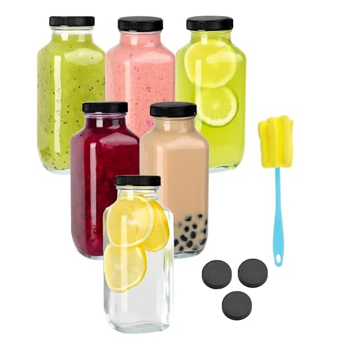 Benestanti 16 Oz Glass Juice Bottles with Lids 6 Set - 360ml Glass Bottles for Juicing - Reusable Juicing Bottles Glass Drinking Jars Containers for Juicing(12fl.oz, Set of 6) - Image 1