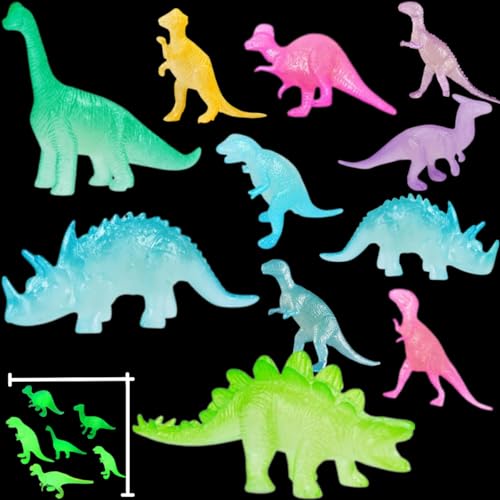 DURAZO Glow in Dark Dinosaur Toys, 11 Pieces Multi-Coloured Set, Party Favours and Classroom Prizes for Kids 3+ Years, Multicolour and Multishape Dino Toys - Image 1