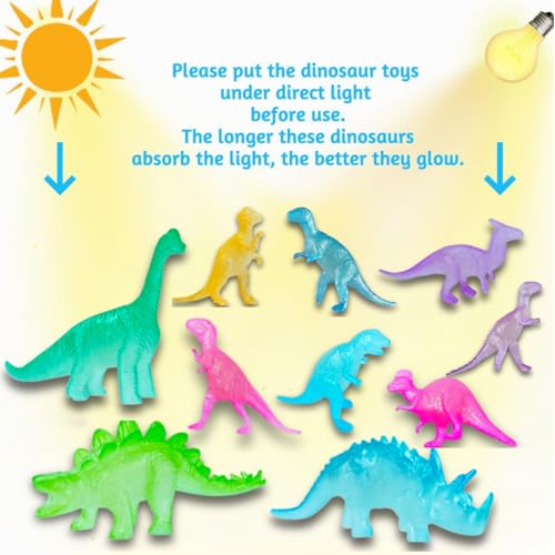 DURAZO Glow in Dark Dinosaur Toys, 11 Pieces Multi-Coloured Set, Party Favours and Classroom Prizes for Kids 3+ Years, Multicolour and Multishape Dino Toys - Image 2