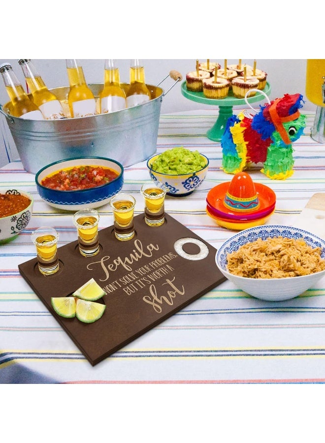 Huray Rayho Tequila Shot Board and Glass Holder Wooden Bar Tray with Salt Rim - Image 5