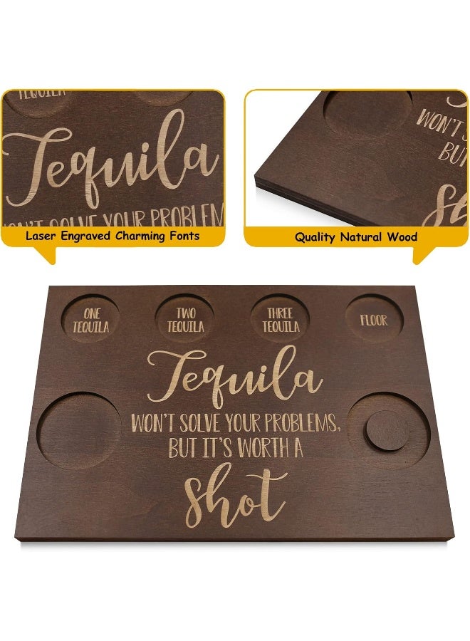 Huray Rayho Tequila Shot Board and Glass Holder Wooden Bar Tray with Salt Rim - Image 3