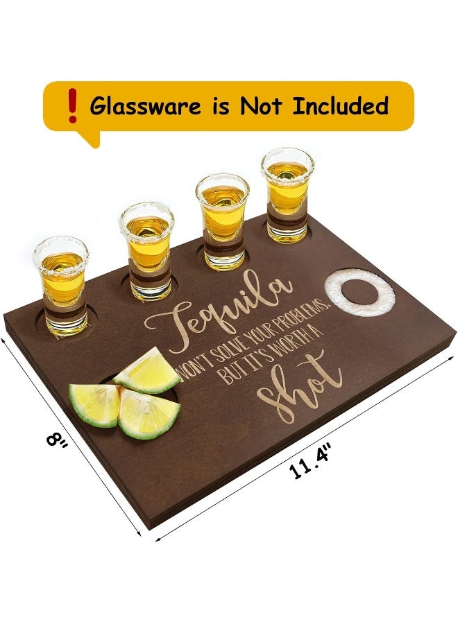 Huray Rayho Tequila Shot Board and Glass Holder Wooden Bar Tray with Salt Rim - Image 4