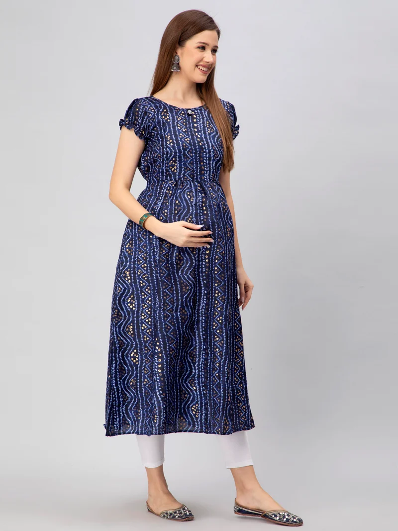 CEE 18  Women's Cotton Rayon A-Line Maternity Feeding Kurti with Zippers for Women | Best Price UAE