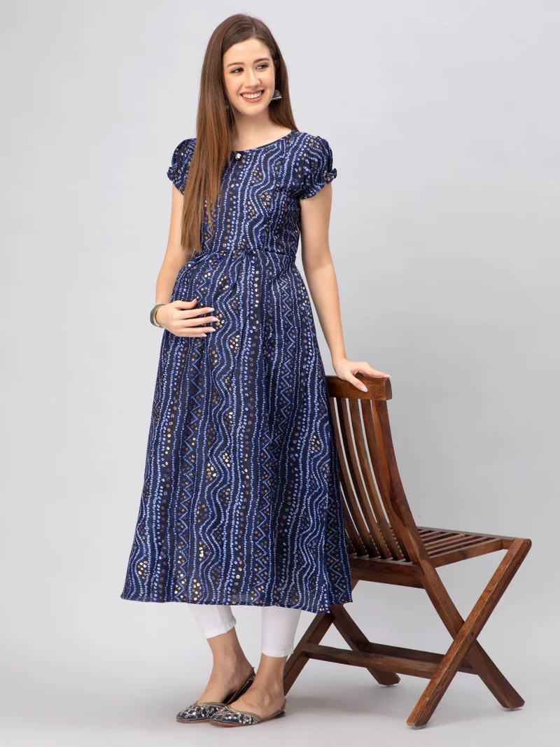 CEE 18  Women's Cotton Rayon A-Line Maternity Feeding Kurti with Zippers for Women | Best Price UAE