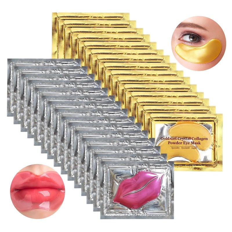 Jakuva 30 Pairs Lip Masks Eye MasksGold Under Eye Patches for Puffy EyesPink Lip Masks SkincareMoisturizing Lip Eye SkinAntiAgingReducing Fine LinesNourishing for Face Care - Image 1