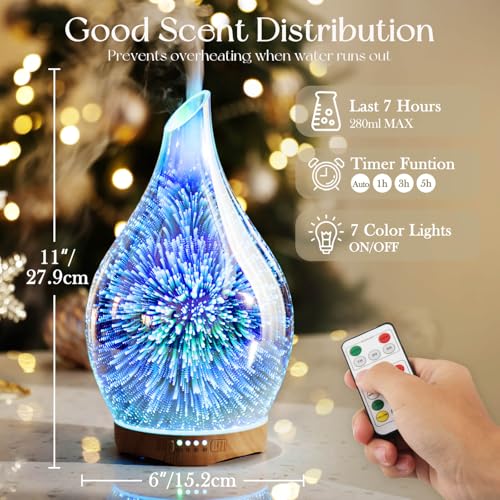 Porseme 280ml Essential Oil Diffuser, Aroma Ultrasonic Humidifier with Remote Control, BPA Free, Auto Shut-Off, Timer Setting - Image 3