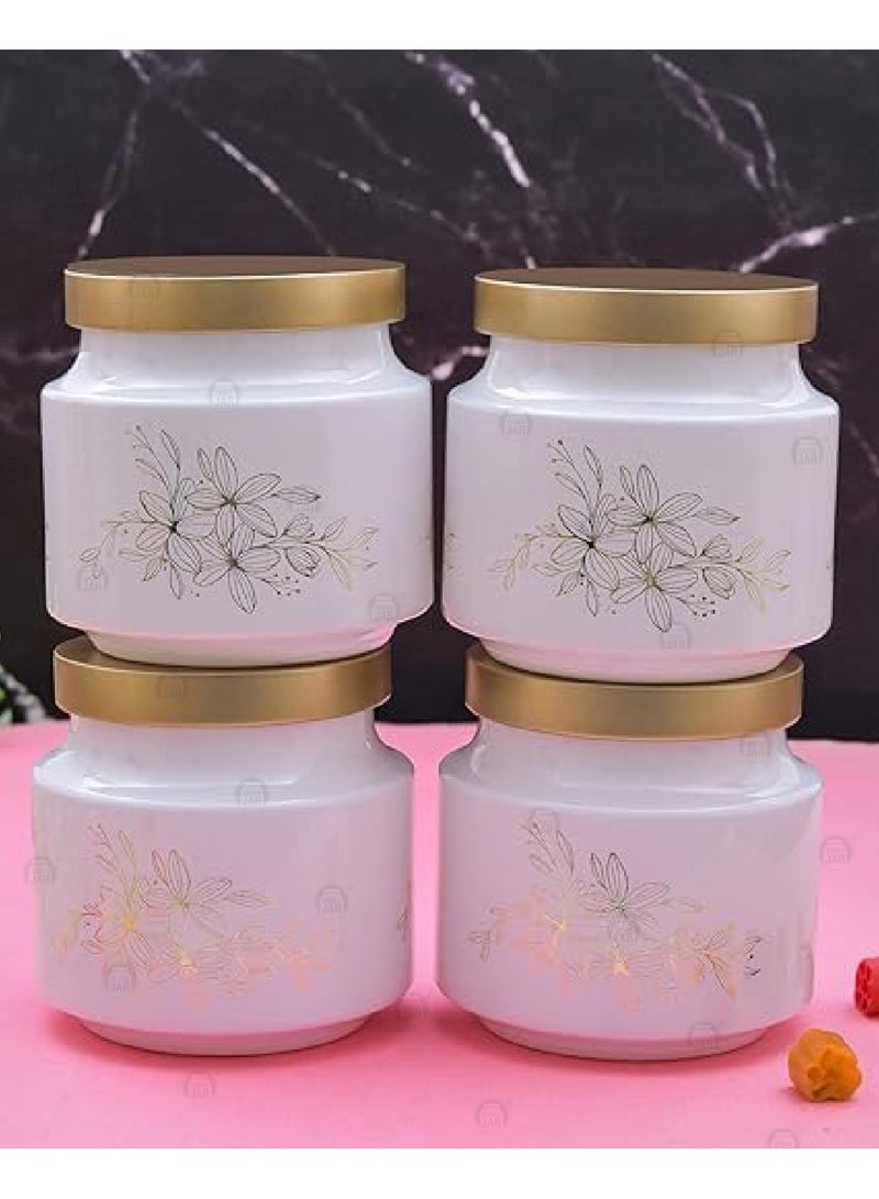 CROCO JAR Premium Color Coated & Printed Design 600 ML REJOICE WHITE GOLDEN LEAF DESIGN WITH GOLDEN CAP-4 PCS - Image 2