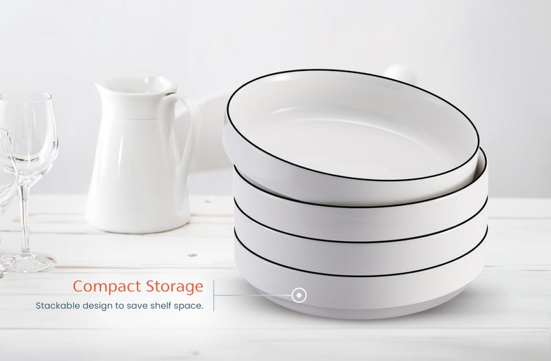 KooK Ceramic Large Pasta Bowls, Microwave and Dishwasher Safe, Great for Soups and Salads, Shallow Serving Bowls, Glossy Porcelain, 47 oz, Set of 4, French - Image 5