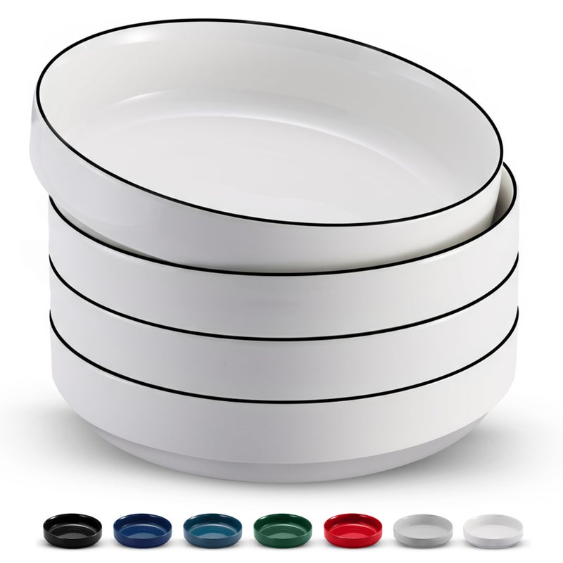 KooK Ceramic Large Pasta Bowls, Microwave and Dishwasher Safe, Great for Soups and Salads, Shallow Serving Bowls, Glossy Porcelain, 47 oz, Set of 4, French - Image 1